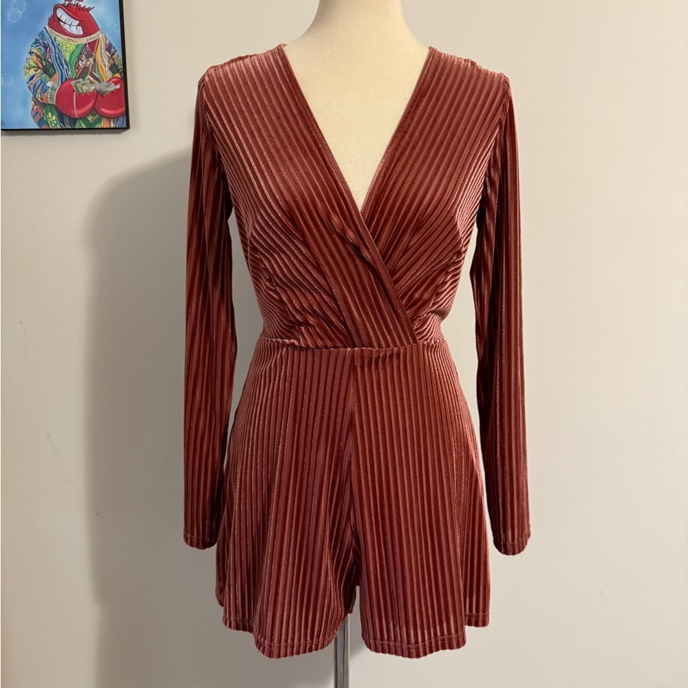 Dark Blush Velvet Long Sleeve Romper